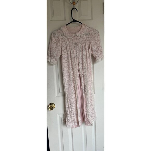 Vtg 1960's 2 Piece Ensemble Negligees Lingerie Pink & White Lace Nightgown Robe - Picture 5 of 10
